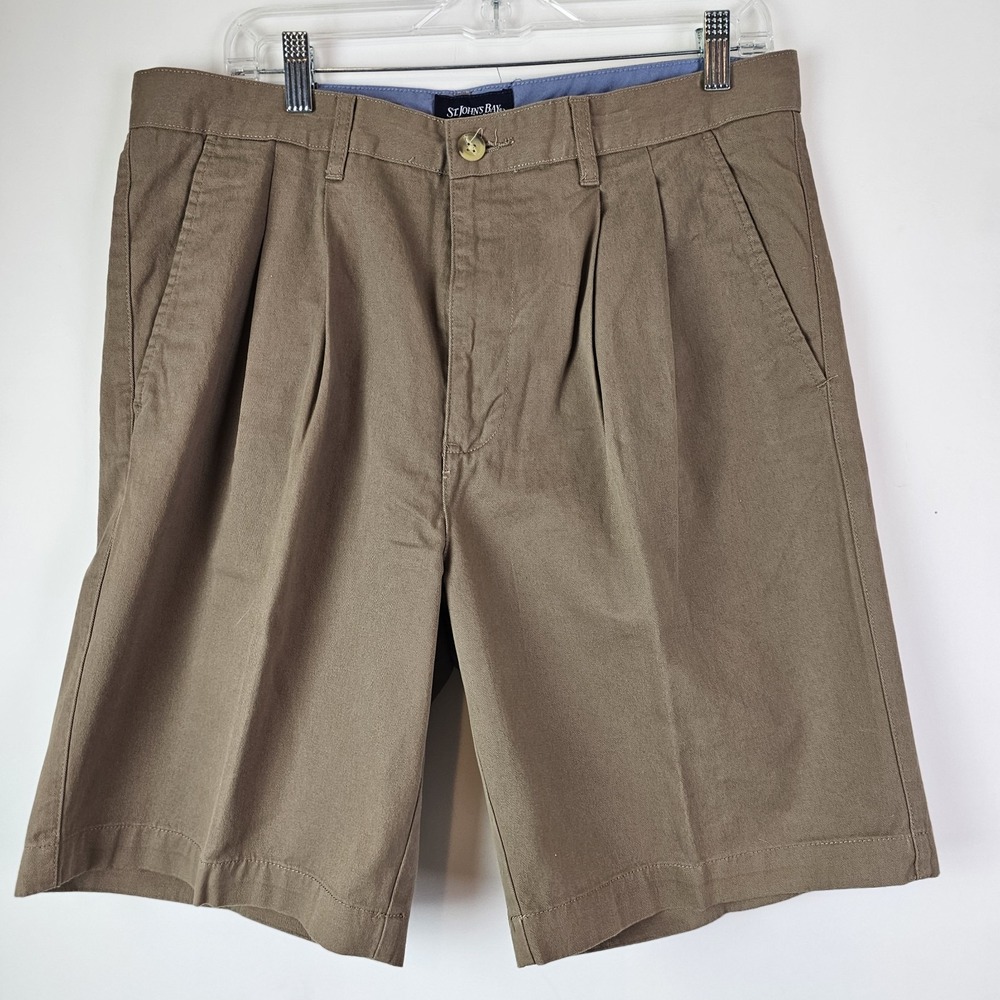 St Johns Bay NWT $35 Shorts Mens 34 Beige Flat Front Casual Chino Preppy Java